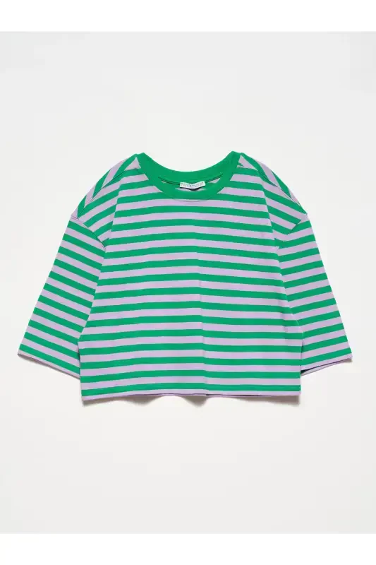 30282 Crop Crew Neck T-Shirt-Green-Green - MODAZONE