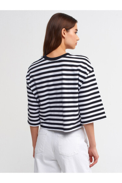 30282 Striped Bike Neck Crop T-shirt - Black - DILVIN (1)