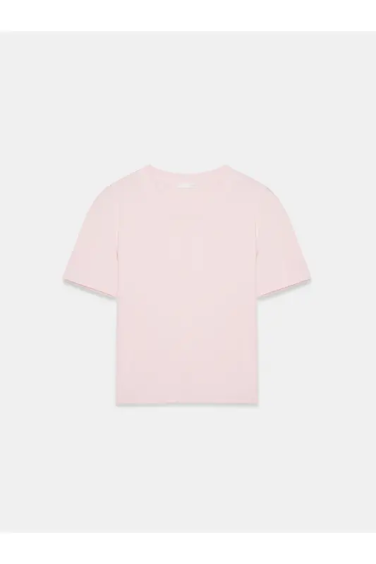 30312 %100 Pamuk Bisiklet Yaka T-Shirt-Toz Pembe - Toz Pembe - DILVIN