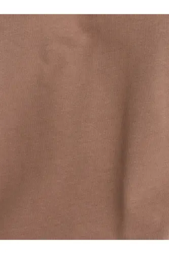 30312 %100 Pamuk Dekoratif Dikişli Bisiklet Yaka T-shirt-Vizon-Vizon - 4