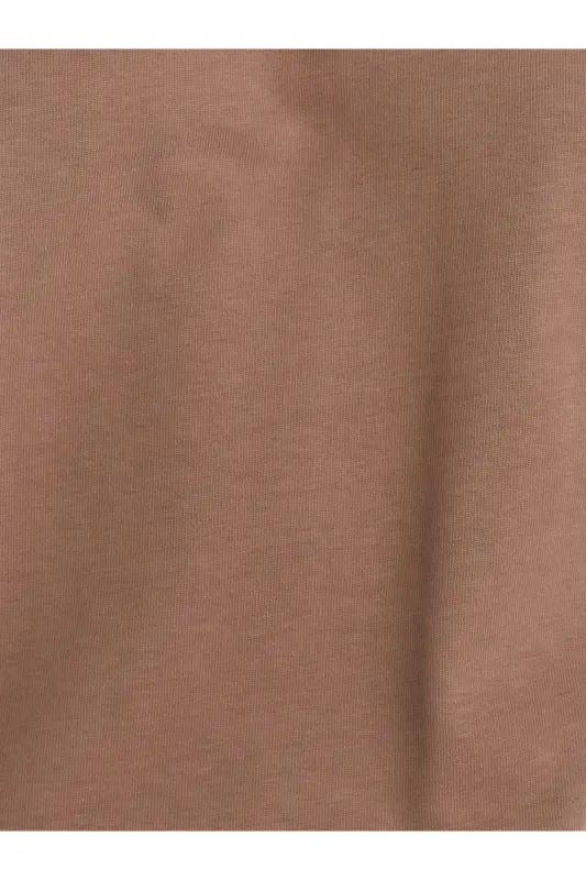 30312 %100 Pamuk Dekoratif Dikişli Bisiklet Yaka T-shirt-Vizon-Vizon - 4