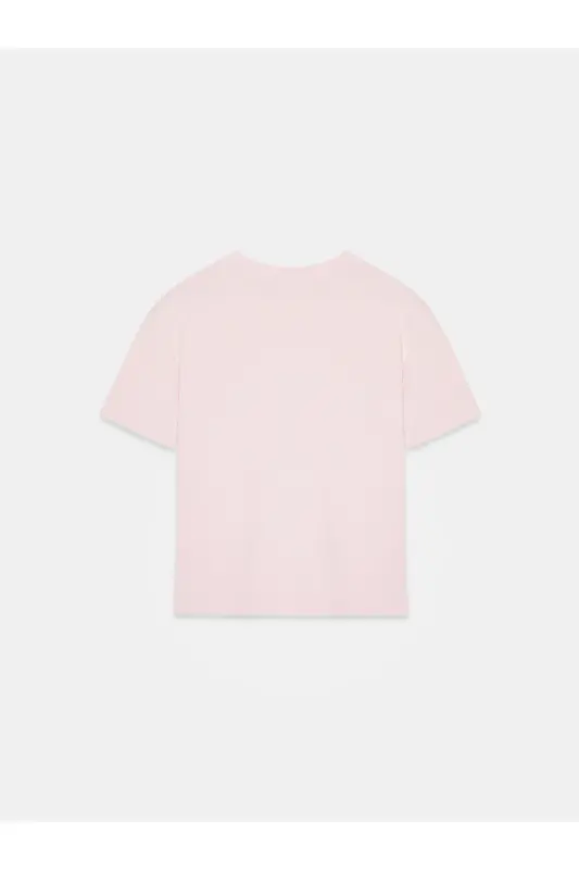 30312 %100 Paxta Yumaloq Yoqa T-Shirt-Pushti - Pushti - 2
