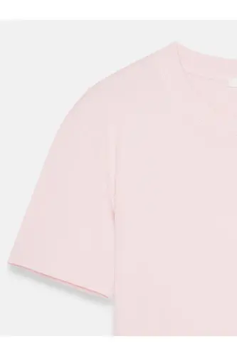 30312 %100 Paxta Yumaloq Yoqa T-Shirt-Pushti - Pushti - 3