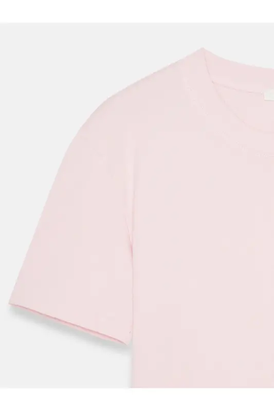 30312 %100 Paxta Yumaloq Yoqa T-Shirt-Pushti - Pushti - 3