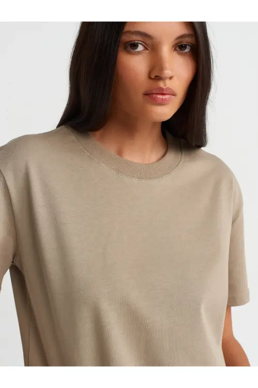 30312 %100 Paxtali Velosiped Yoqa T-Shirt-Xaki - xaki - 5