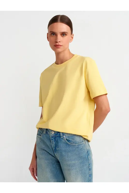 30312 Bisiklet Yaka Oversize T-shirt-sarı-Sarı - 1