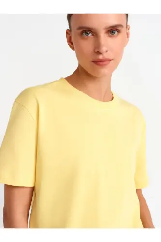 30312 Bisiklet Yaka Oversize T-shirt-sarı-Sarı - 5