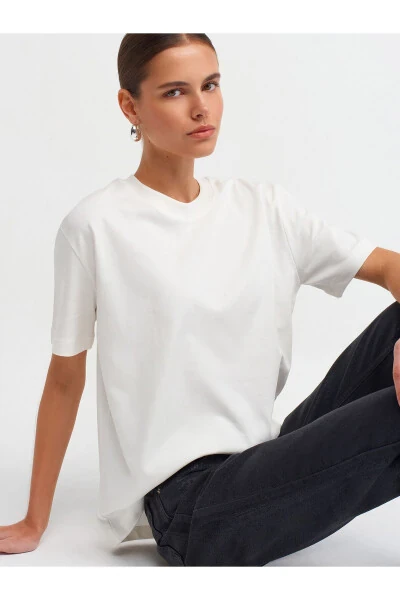 30312 Decorative Stitched Bicycle Collar T-shirt - Ecru - 17