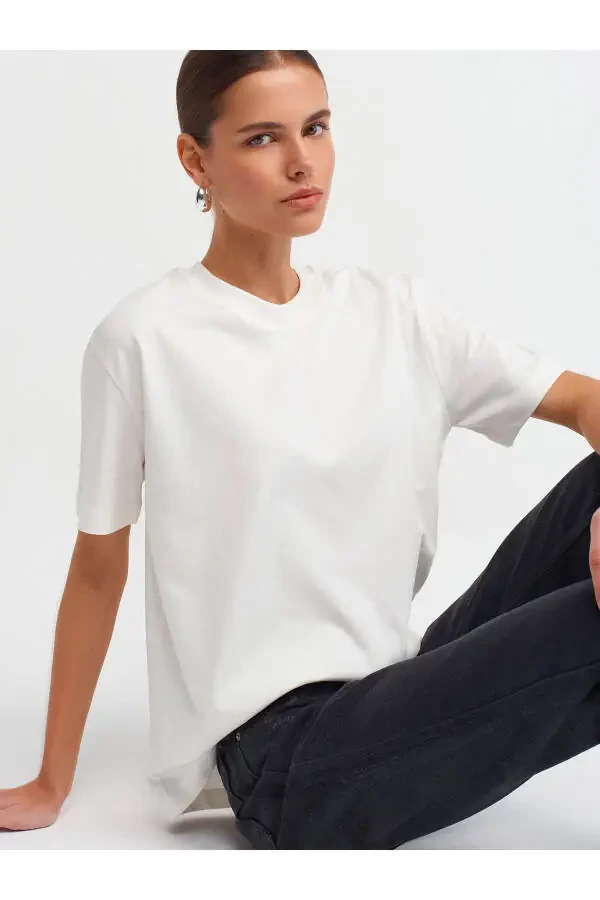 30312 Decorative Stitched Bicycle Collar T-shirt - Ecru - 9