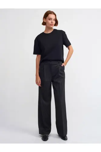 30312 Decorative Stitched Crew Neck T-Shirt-Black-Black - 3