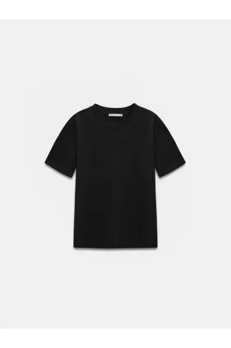 30312 Decorative Stitched Crew Neck T-Shirt-Black-Black - 5