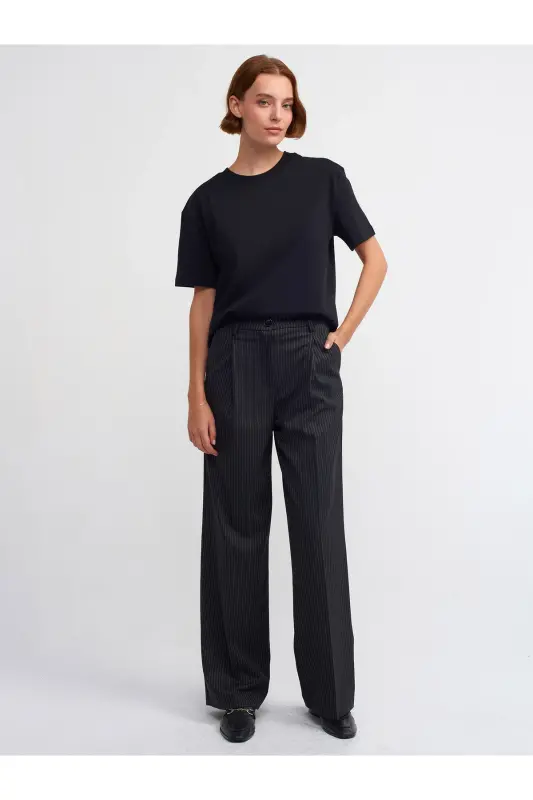 30312 Decorative Stitched Crew Neck T-Shirt - BLACK-BLACK (BLACK) - 3