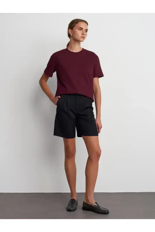 30312 Decorative Stitched Crew Neck T-Shirt- BORDEAUX-PLUM - DILVIN