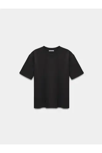 30312 Decorative Stitched Crew Neck T-shirt-Dark Brown-Dark Brown - 7
