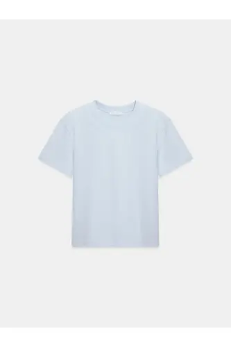 30312 Decorative Stitched Crew Neck T-Shirt-Light Blue - Light Blue - 5