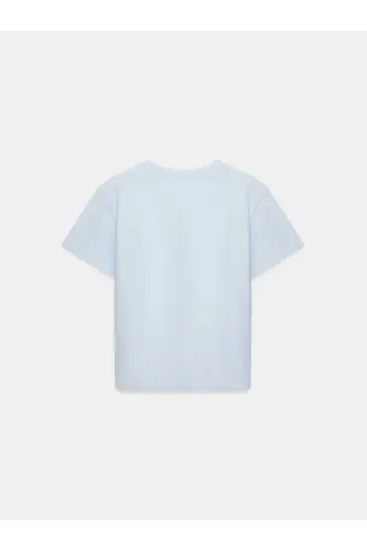 30312 Decorative Stitched Crew Neck T-Shirt-Light Blue - Light Blue - 6