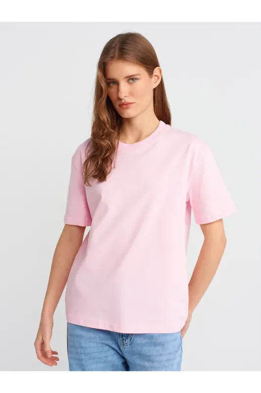 30312 Decorative Stitched Crew Neck T-shirt-Light Pink-Light Pink - 1
