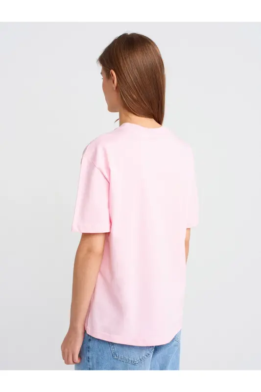30312 Decorative Stitched Crew Neck T-shirt-Light Pink-Light Pink - 2