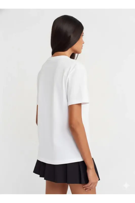 30312 Dekoratif Dikişli Bisiklet Yaka T-Shirt_Bianco(beyaz)-Bianco(beyaz) - 2