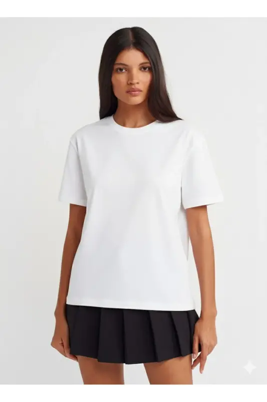 30312 Dekoratif Dikişli Bisiklet Yaka T-Shirt_Bianco(beyaz)-Bianco(beyaz) - 4