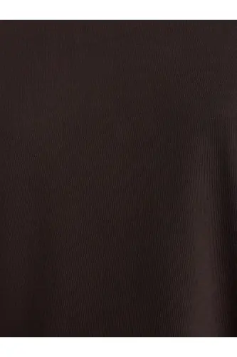 30312 %100 Pamuk Dekoratif Dikişli Bisiklet Yaka T-shirt-Koyu Kahve - Koyu Kahve - 6