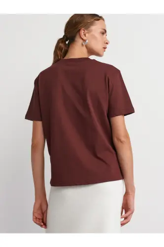 30312 Dekoratif Dikişli Bisiklet Yaka Tshirt-Koyu Bordo - Koyu Bordo - DILVIN (1)