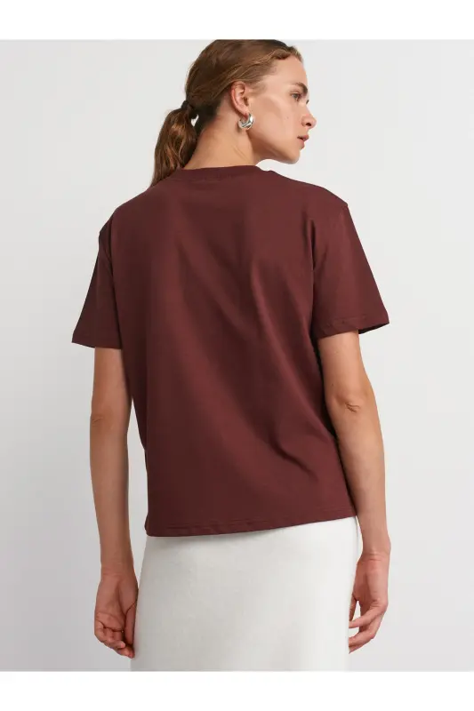 30312 Dekoratif Dikişli Bisiklet Yaka Tshirt-Koyu Bordo - Koyu Bordo - 2