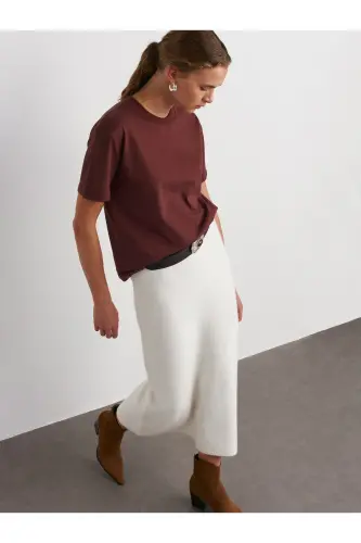 30312 Dekoratif Dikişli Bisiklet Yaka Tshirt-Koyu Bordo - Koyu Bordo - 3