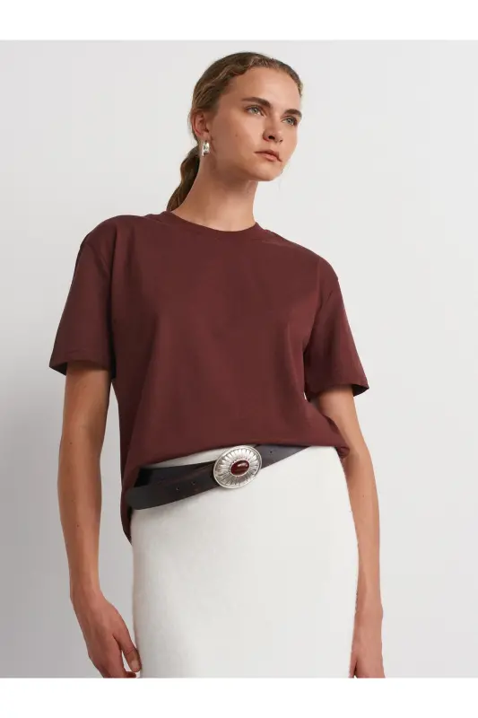 30312 Dekoratif Dikişli Bisiklet Yaka Tshirt-Koyu Bordo - Koyu Bordo - 5