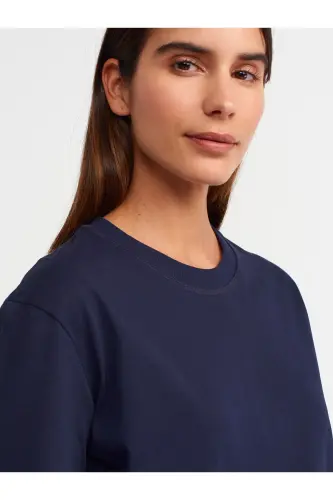 30312 Dekoratif Dikişli Bisiklet Yaka Tshirt-Lacivert-Lacivert - DILVIN (1)