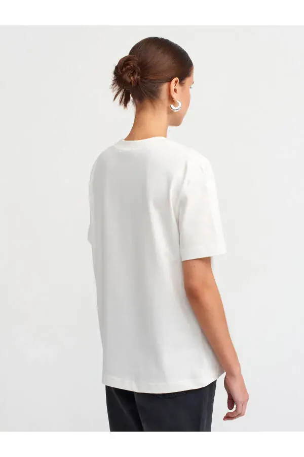 30312 Dekorativ Tikilgan Velosiped Yoqasi T-shirt - Ekru - 19