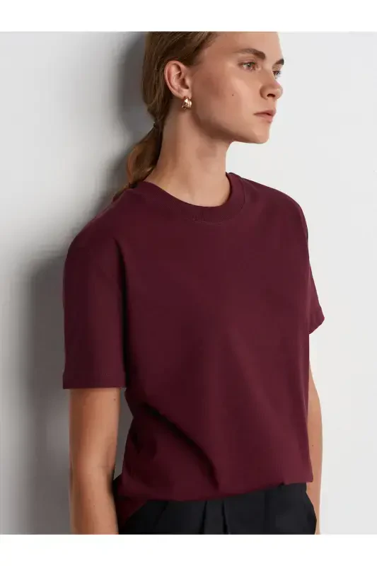 30312 Dekorativ tikuvli Velosiped yoqali T-ko'ylak - BORDO-MÜRDÜM - 2