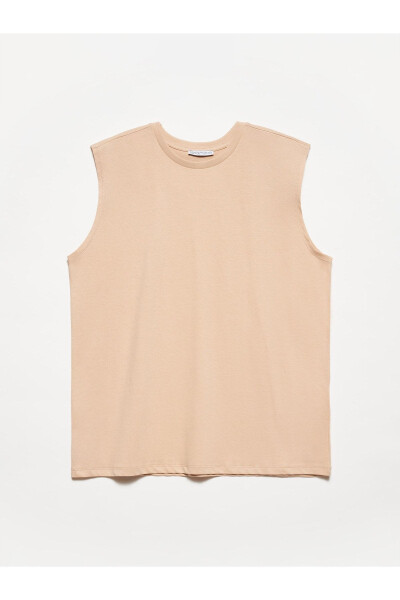 30313 Sleeveless Oversized Long T-shirt - Beige - DILVIN