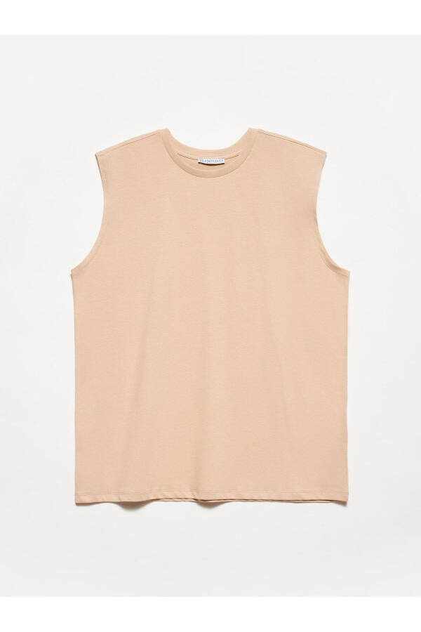 30313 Sleeveless Oversized Long T-shirt - Beige - 1