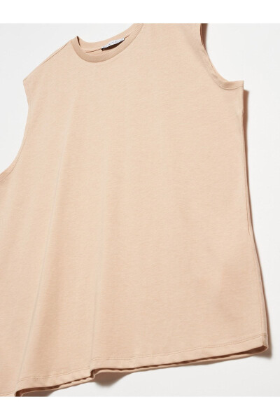 30313 Sleeveless Oversized Long T-shirt - Beige - 3