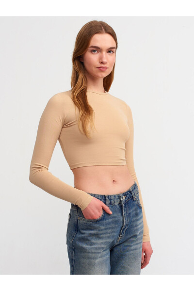 30349 Bisiklet Yaka Uzun Kollu Top-Bej - Bej 