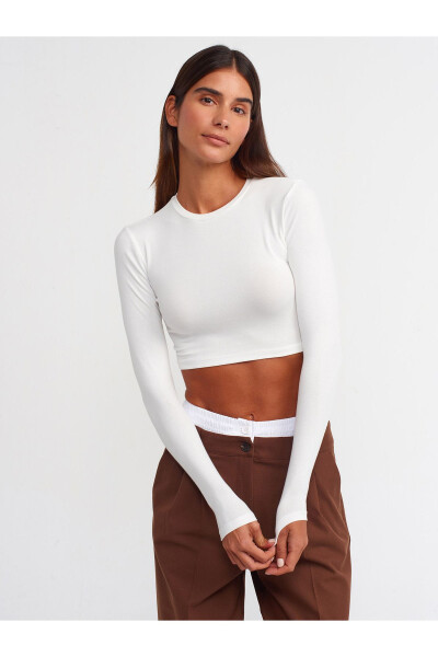 30349 Long Sleeve Top with Round Neck - Ecru - DILVIN