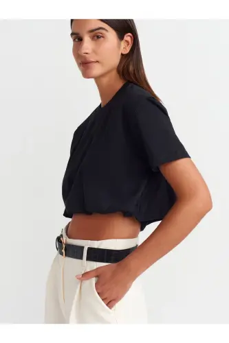 30402 Lastik Detaylı Tshirt-Siyah-siyah - 4