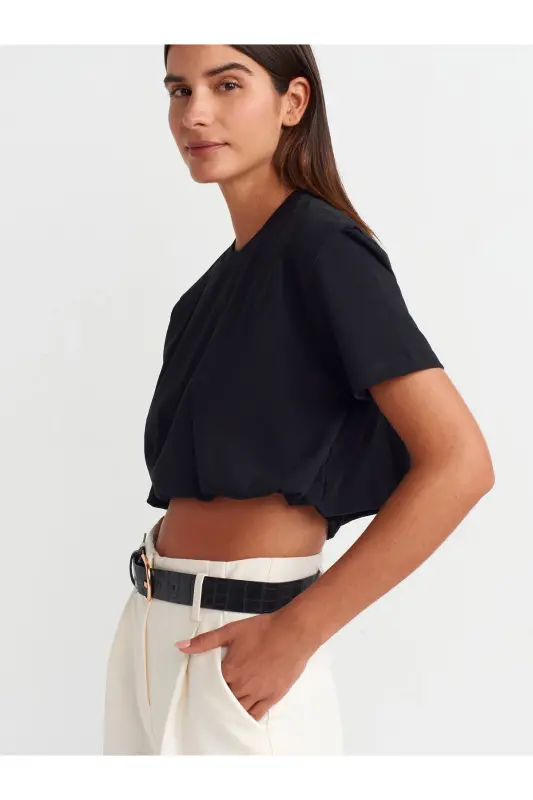 30402 Lastik Detaylı Tshirt-Siyah-siyah - 4