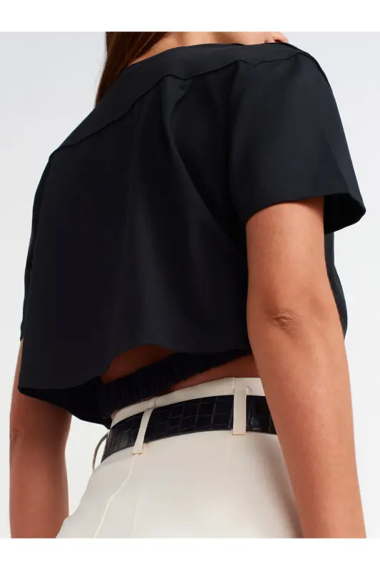 30402 Lastik Detaylı Tshirt-Siyah-siyah - 2