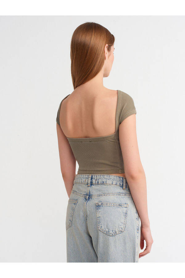 30419 Back Detailed Faded Effect T-shirt-Khaki - 6