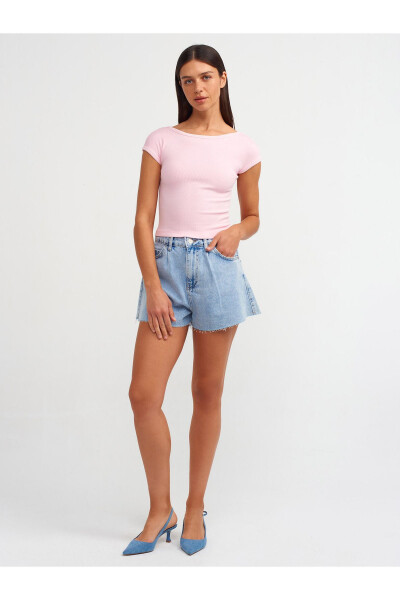 30419 Sırt Detaylı Soluk Efektli T-shirt-Açık Pembe-Açık Pembe - 7