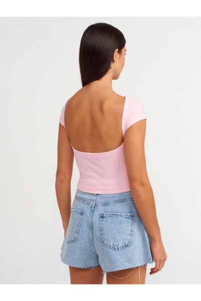 30419 Sırt Detaylı Soluk Efektli T-shirt-Açık Pembe-Açık Pembe - 2