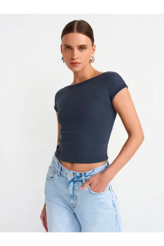 30419 Sırt Detaylı Soluk Efektli T-shirt-Antrasit - Antrasit - DILVIN (1)