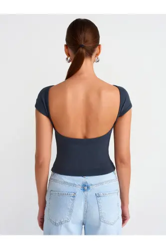 30419 Sırt Detaylı Soluk Efektli T-shirt-Antrasit - Antrasit - 3