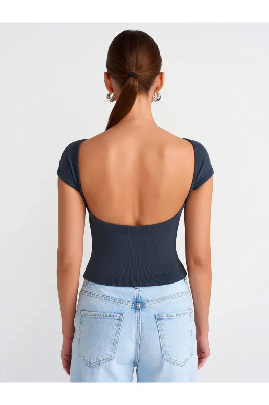 30419 Sırt Detaylı Soluk Efektli T-shirt-Antrasit - Antrasit - 3