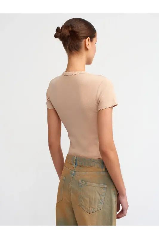 30457 Washed Effect T-shirt-Beige-Beige - 3