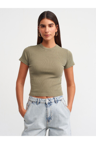 30457 Washed Effect T-shirt-Khaki - DILVIN