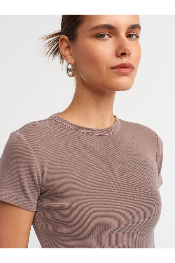 30457 Yıkama Efektli T-shirt-Kahve-Kahve - 8