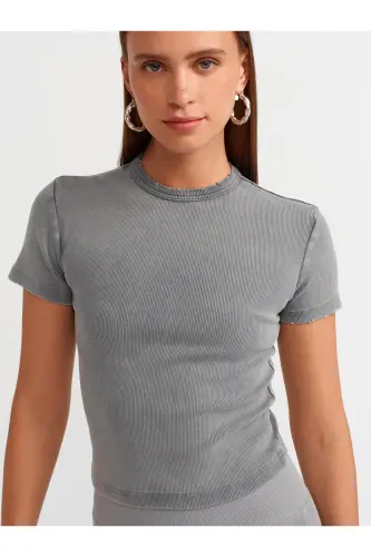 30457 Yuvish Effektli T-Shirt-Kulrang-Kulrang - 3